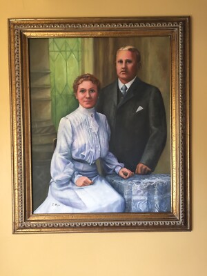 Victorian Stained Glass Wedding Painting Husband Wife Shipping 