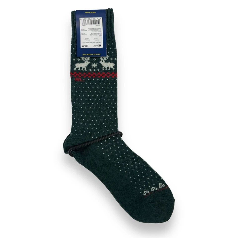 Calcetines Polo Ralph Lauren Mezcla Lana Para Hombre Grandes 10-13 Cazador Verde Rojo Alce Dúo Foto 3 de 4