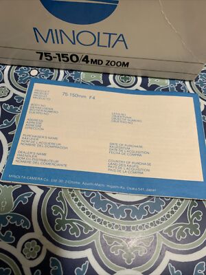 Vintage Rare Minolta MD Zoom 75-150mm f4 lens BOX ONLY W/Manual
