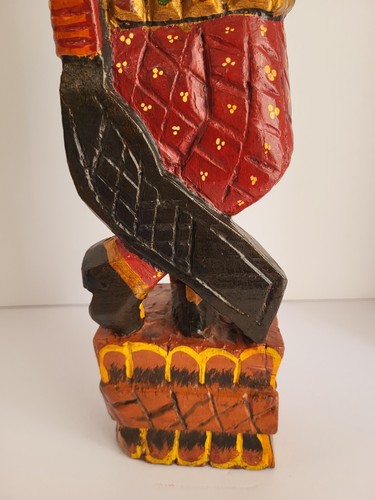 Hand Carved Rajasthani Statue Royal Guard Painted Wood, Rare 18" - Picture 7 of 10