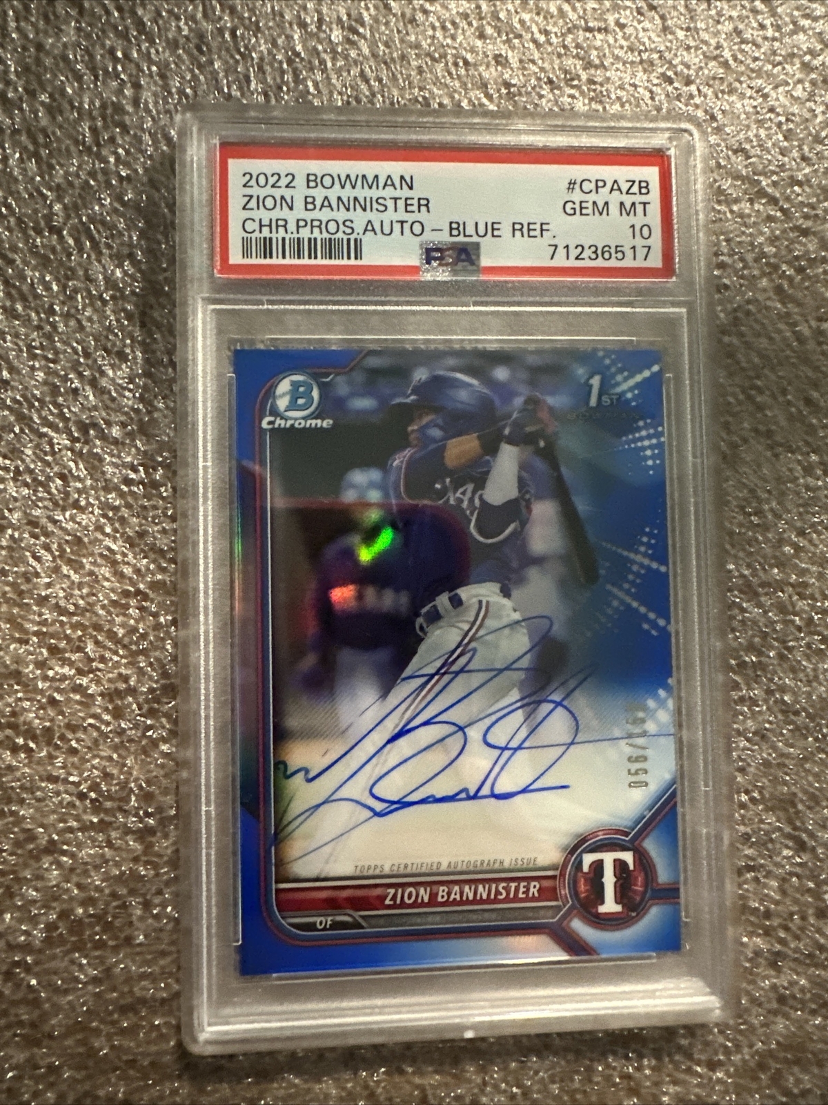 2022 Bowman Chrome Prospect Zion Bannister Auto Blue Refractor /150 PSA 10 CPAZB