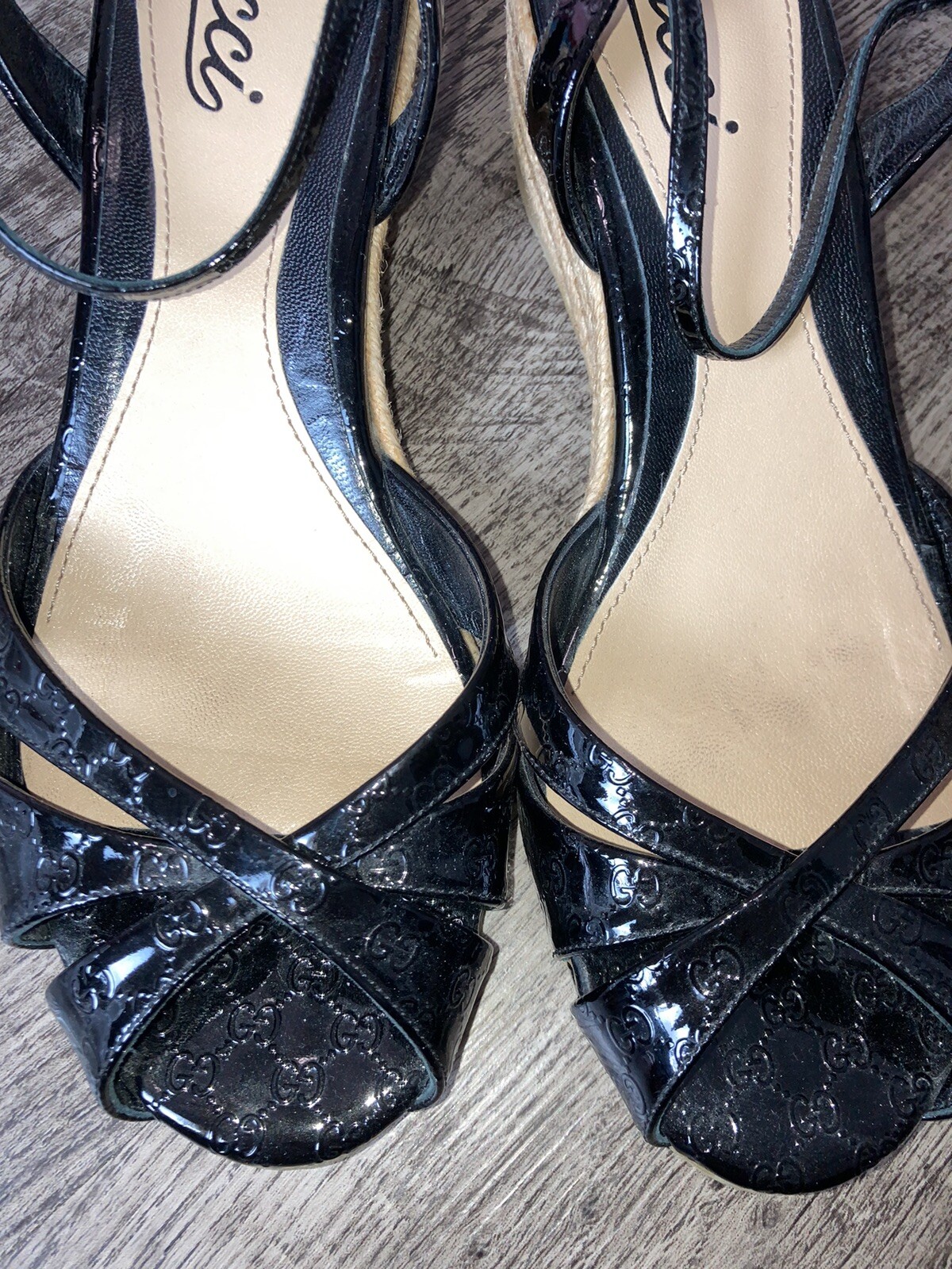 Authentic Gucci Black platform espadrille patent … - image 2