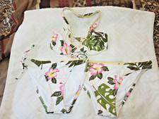 Vtg Daffy Waterwear 3 piece Bikini Set Hibiscus Size X Small Medium and Large