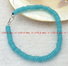 Natural 3x8mm Blue Aquamarine Rondelle Gems Beads Bracelet 6-9" Silver Clasp