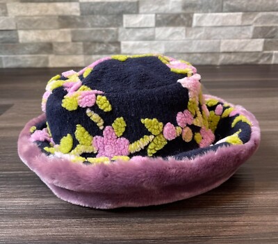 VTG GREVI FIRENZE BUCKET HAT 1990s Floral ITALY Blue Purple  display picture 1