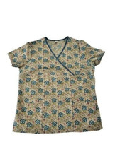 Womens Scrub Top Nick  Sarah Size Medium Blue Flowers