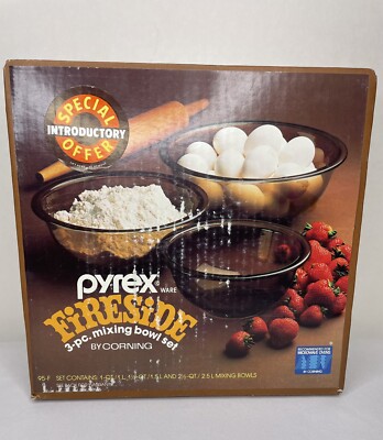Vintage Pyrex Fireside 3 Piece Mixing Bowl Set  95-F **NEW** Sealed