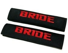 x2 JDM BRIDE Racing Black Soft Cotton Embroidery Seat Belt Cover Shoulder Pads