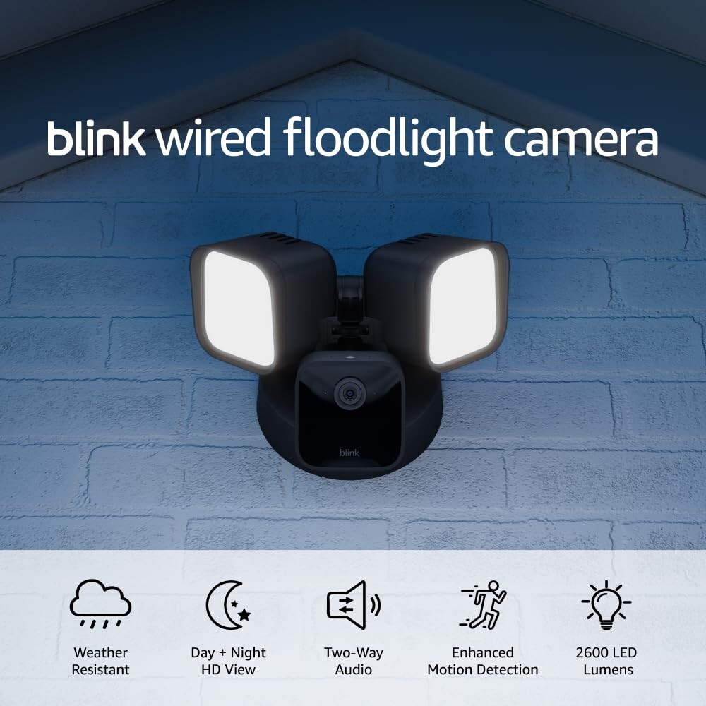 Wired Floodlight Camera with 2600-Lumen LED HD Live View Motion Detection Security Light  