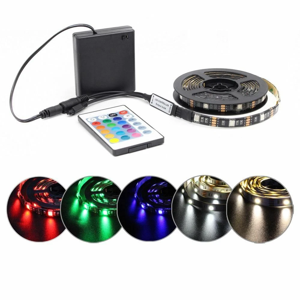 Battery RGB LED Strip Light Wireless Remote Control TV Backlight