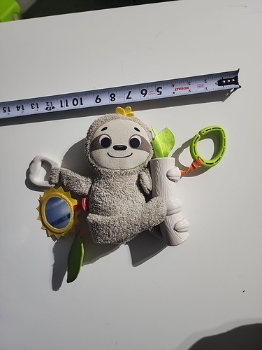 FISHER PRICE Slow Much Fun Stroller Sloth Toy Clip On Crinkle Mirror Motion