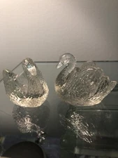 Pair Of Vintage Miniature Swan Salt Cellars Or Toothpick Holders