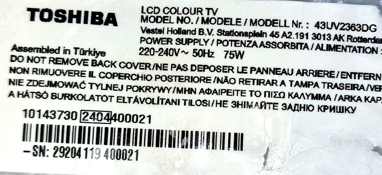 Despiece TV Smart Toshiba 43UV2363DG Repuesto Television Toshiba
