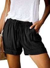 Womens Lightweight Summer Shorts Elastic Waist Drawstring Casual Loose Fit with