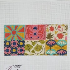 Alice Peterson hand painted needlepoint canvas 6 square eyeglass case patchwork