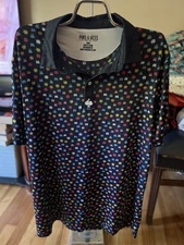 Mens Pins & Aces Golf Co. Space Invaders Designs Short Sleeve Polo Shirt Size L