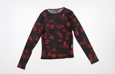 Primark Damen schwarz rot Blumen Mesh Langarm Slim Fit Top Größe 14