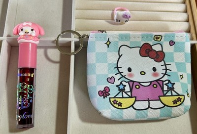 Hello Kitty  Girl Purse Keychain and Ring with My Melody Lip Gloss-3 Pack
