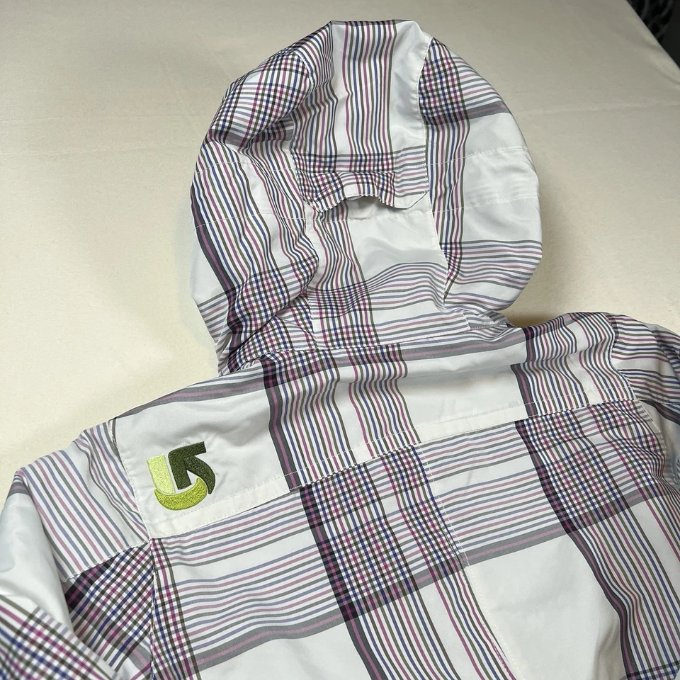 Burton DRYRIDE Women’s White Plaid Snowboard Ski Hooded Jacket Size Small - Image 3 of 4