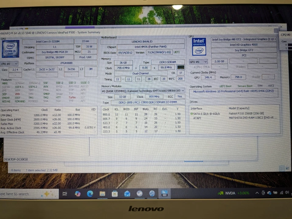 Lenovo Ideapad P500, Batería, Cargador, CPU 2.6Ghz 6gb RAM Probado y FUNCIONANDO Foto 2 de 4