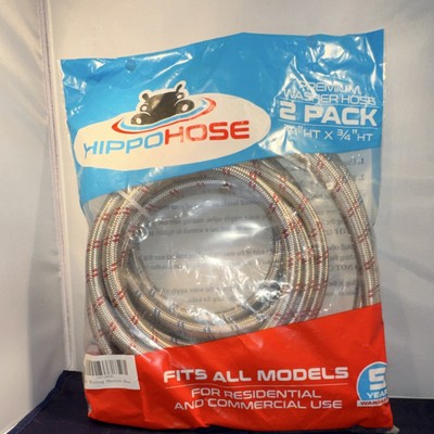 HippoHose Premium 8ft Metal Silver Washing Machine Supply Hose 2 Pack