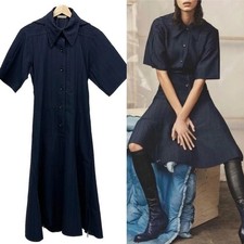 Celine Phoebe Philo 2017 Runway Linear Jacquard Hemdblusenkleid Navy 36