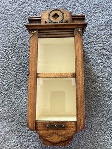 Antique Wood Clock Case Glass Door Display Curio Cabinet Shrine