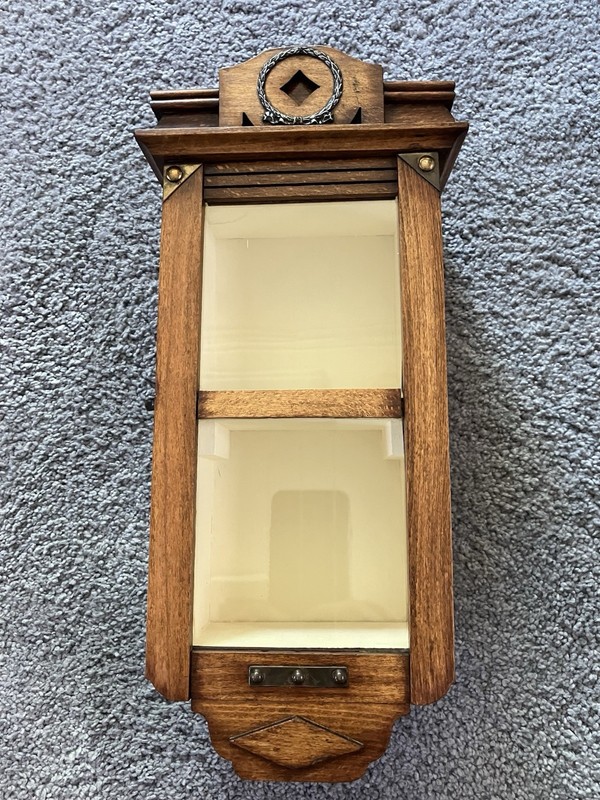 Antique Wood Clock Case Glass Door Display Curio Cabinet Shrine