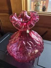 Fenton Cranberry Swan, Cat Tails & Lilly Pad Vase