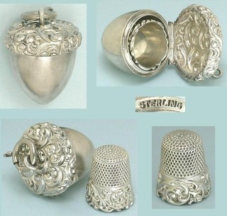 Antique Sterling Silver Acorn Chatelaine Thimble Case American Circa 1890s