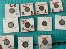 11 Liberty Head Barber dimes, 1908-1916, in good or better condition🇺🇸🇺🇸🇺🇸