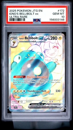 2025 POKEMON JTG EN-JOURNEY TOGETHER ULTRA RARE #172 IONO'S BELLIBOLT EX PSA 10