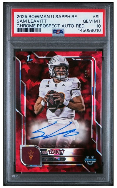 2025 Bowman U Sapphire Sam Leavitt 1st Bowman #SL Red Auto /5 PSA 10 ** Pop 1 **