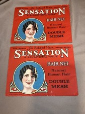 Sensation Hair Net Kresge Vtg 1920's Human Hair Medium Brown Set of 2 NOS New