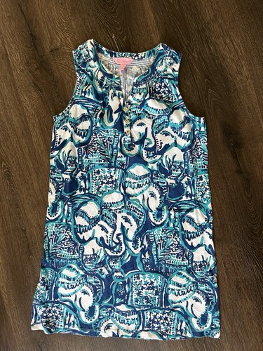 Lilly Pulitzer Girls L Keep on Truckin elephant dress blue Preppy Travel Summer