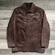 Eddie Bauer Men's L Genuine Cow Leather Jacket Brown Button Front Coat