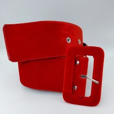 Red Faux Velvet Wide Belt Cinch Corset High Waist Belt 30"-34"