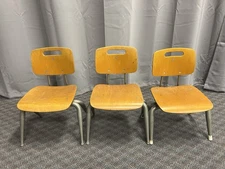 Vintage Metal & Wood Stacking School Chairs SET OF 3 Raymond Loewy BRUNSWICK lot