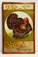 RARE ANTIQUE 114 Y OLD THANKSGIVING POSTCARD BEN FRANKLIN GREEN ONE CENT STAMP