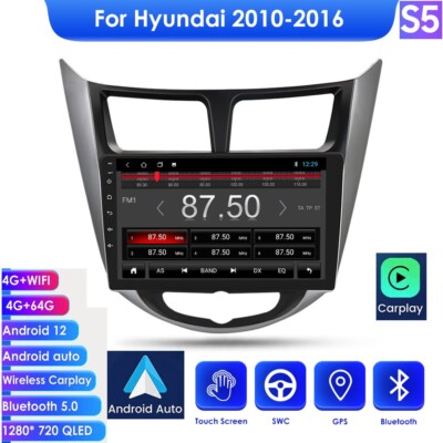 9'' Android 12 Car Radio 4+64GB GPS For Hyundai Solaris Accent Verna 2010-2016