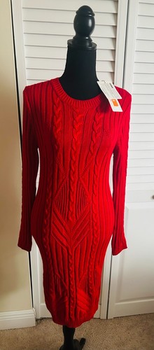 NWT Cable Knit Round Neck Sweater Dress - Long Sleeve, Knee Length, Slim Fit (L)