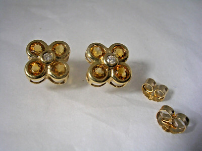 CITRINKLEE OHRRINGE MIT DIAMANTEN SET IN 14KT GELBGOLD LÜNETTENSET