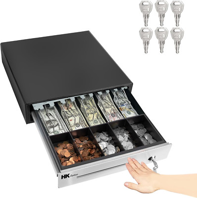 16Inch Heavy Duty Manual Push-Open Cash Drawer with 5Bill/5Coin, Removable Till,