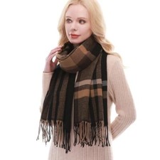RIIQIICHY Plaid Scarf for Women Fall Winter Pashmina Scarves Black/Tan/Grey