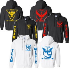 Go Teams Zip-up Zipper Hoodie Team Red Blue Yellow inspired Pokeball Adults