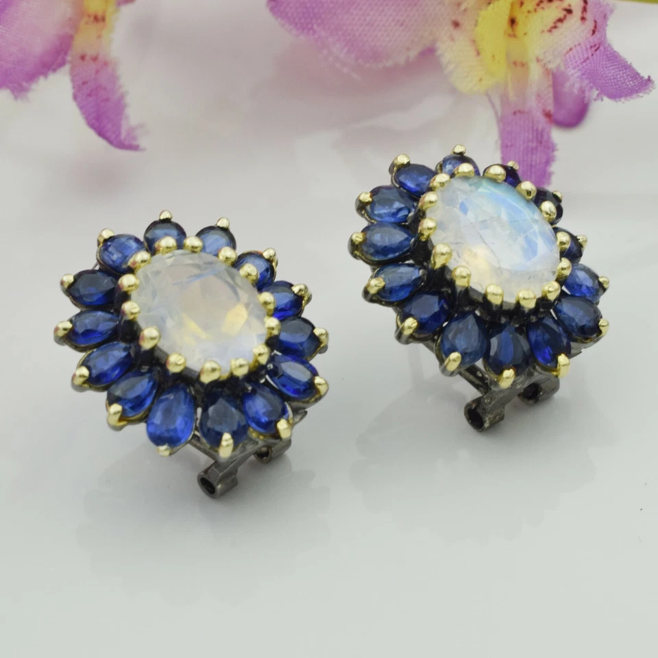 Pendientes de piedras preciosas de cianita de piedra lunar joyas de Navidad de plata de ley 925 Foto 2 de 4