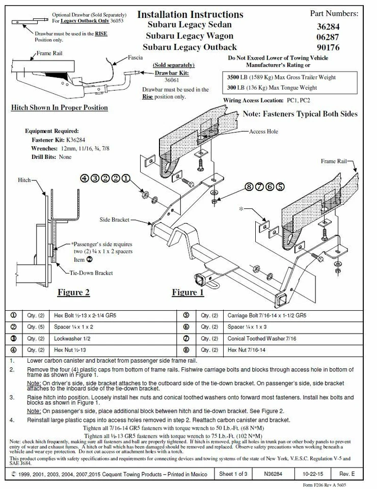 Enganche de remolque para 00-04 Subaru Legacy Outback 1-1/4" receptor de remolque clase 2 Foto 4 de 4