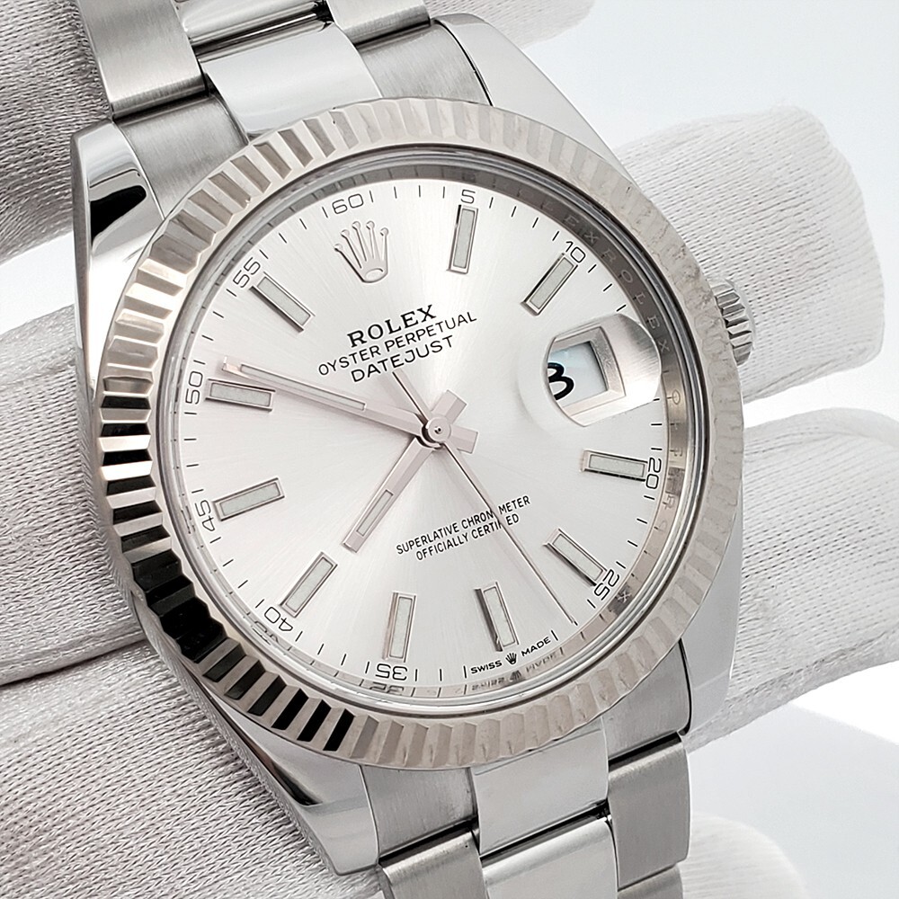 Rolex Datejust 41 Silver Index White Gold Fluted Bezel Watch 126334 Box Papers image 3