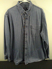 Consensus Mens Blue Denim Button Down Shirt Long Sleeve Collared Cotton Size XL