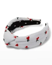 LELE SADOUGHI CHERRY EMBROIDERED KNOTTED HEADBAND WHITE